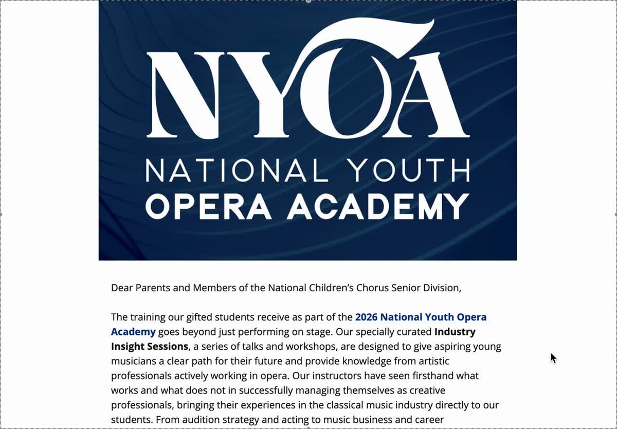National Youth Opera Academy email announcement